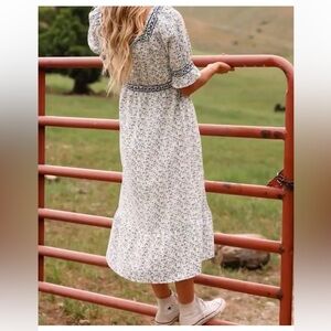 Roolee blue floral smocked edge dress S